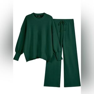 Forest Green Knit Lounge Set | Sweater & Wide Leg Pants | Size XL